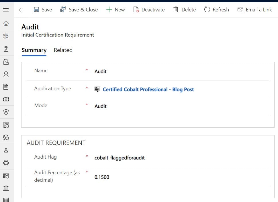 Certification CRM requirements for application 