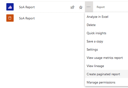 Paginated Report Power BI data sources can be existing datasets or other Power BI reports